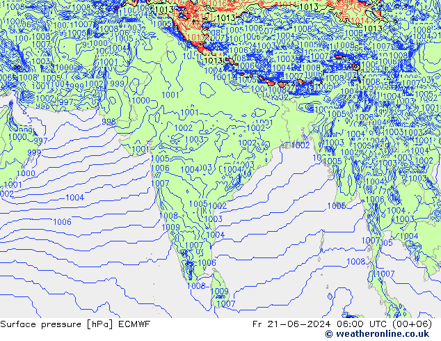 Luchtdruk (Grond) ECMWF vr 21.06.2024 06 UTC