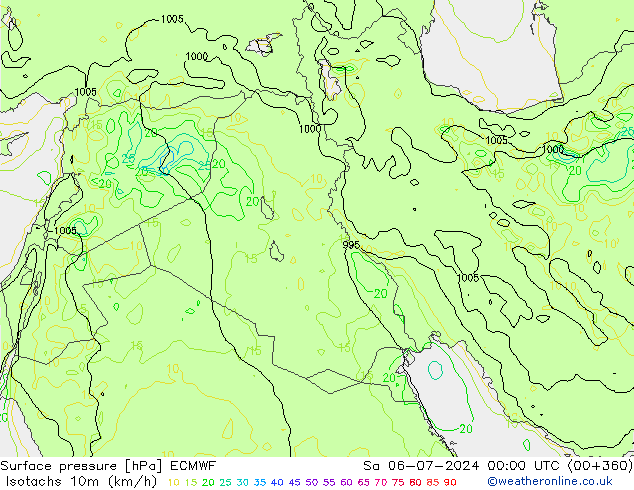 Isotachs (kph) ECMWF сб 06.07.2024 00 UTC