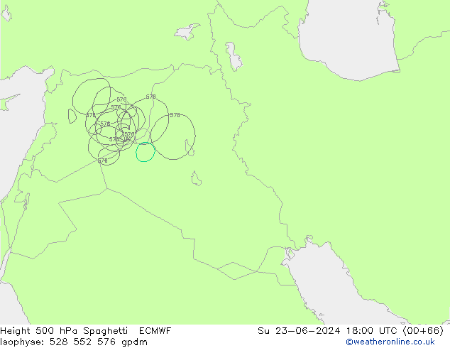 Height 500 hPa Spaghetti ECMWF Su 23.06.2024 18 UTC