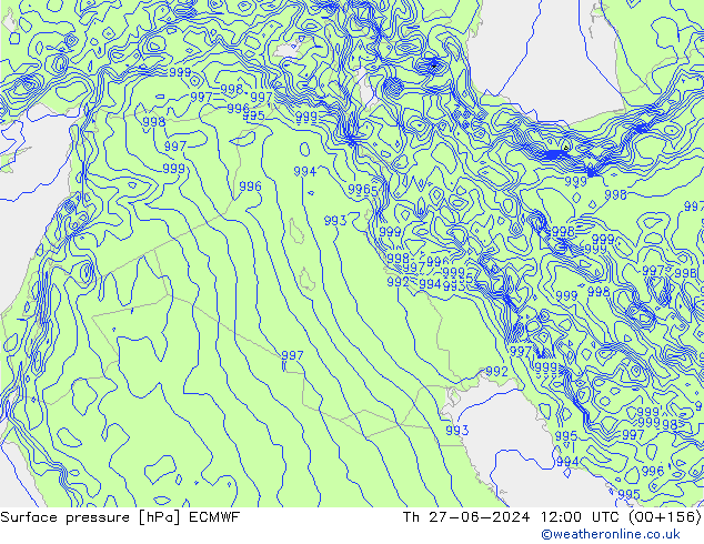 Pressione al suolo ECMWF gio 27.06.2024 12 UTC