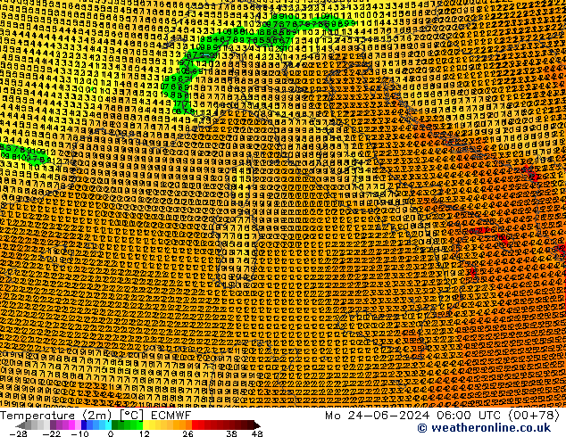 Temperature (2m) ECMWF Po 24.06.2024 06 UTC