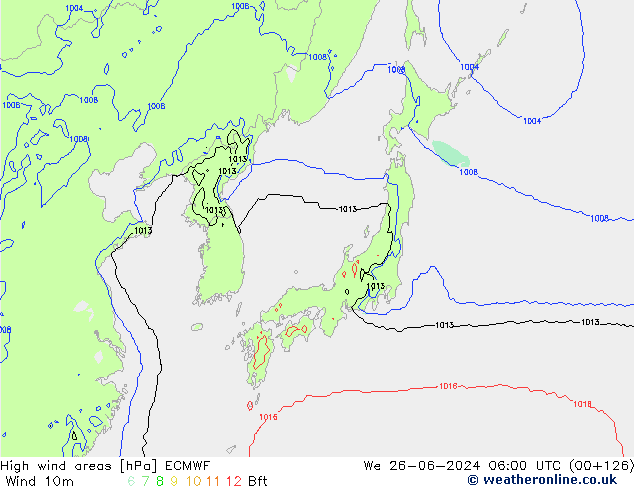 High wind areas ECMWF mer 26.06.2024 06 UTC