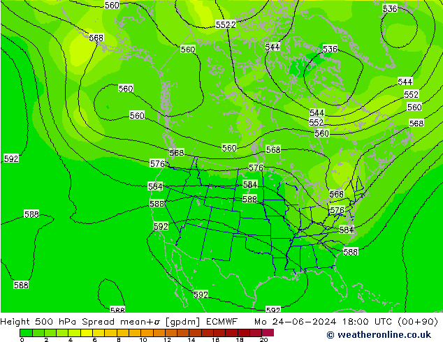 Height 500 hPa Spread ECMWF  24.06.2024 18 UTC