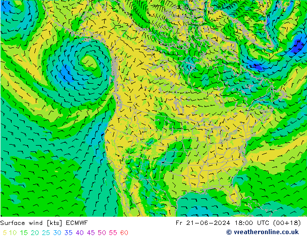 风 10 米 ECMWF 星期五 21.06.2024 18 UTC