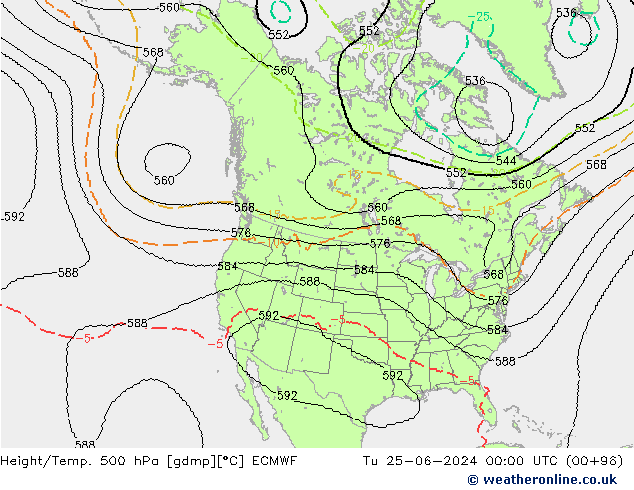 Yükseklik/Sıc. 500 hPa ECMWF Sa 25.06.2024 00 UTC