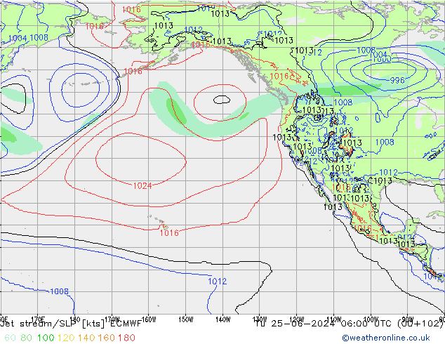 Jet stream/SLP ECMWF Tu 25.06.2024 06 UTC