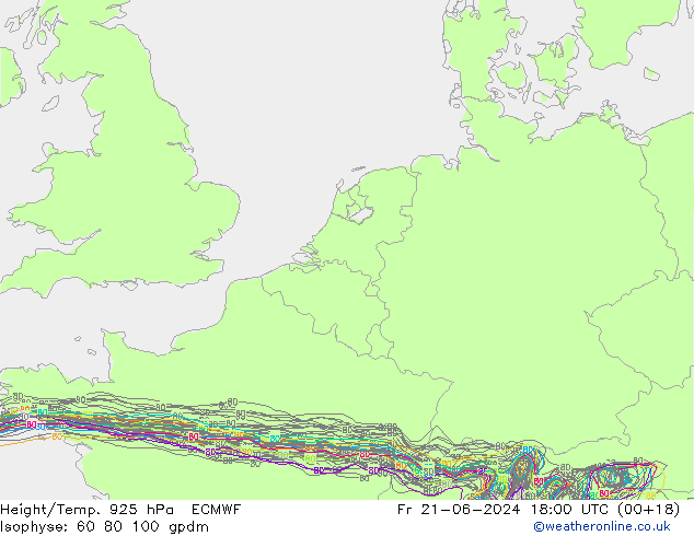 Height/Temp. 925 hPa ECMWF Fr 21.06.2024 18 UTC