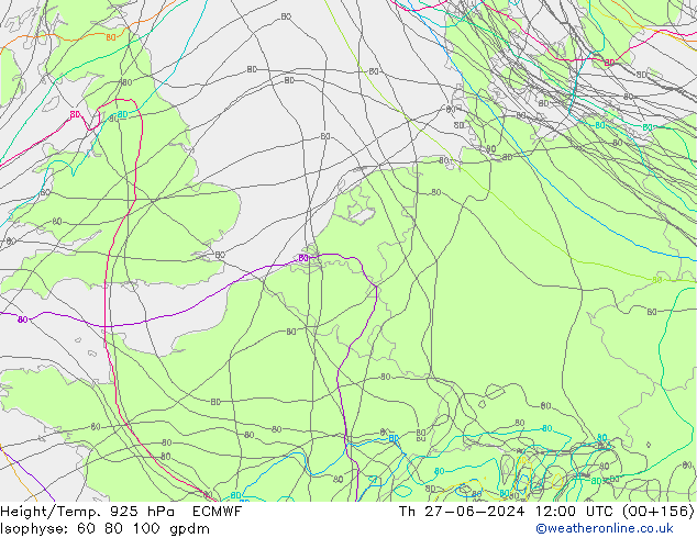 Yükseklik/Sıc. 925 hPa ECMWF Per 27.06.2024 12 UTC