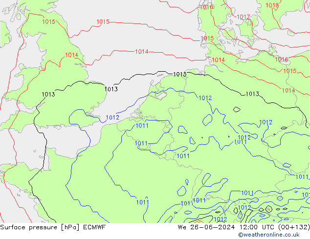 Presión superficial ECMWF mié 26.06.2024 12 UTC