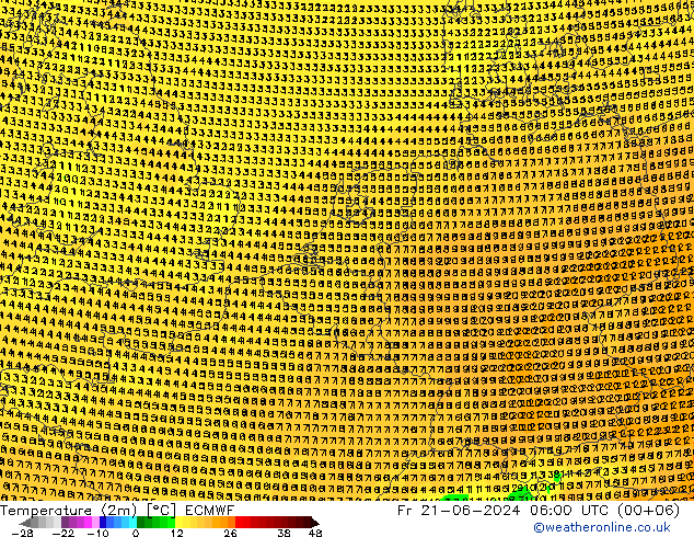 Temperatura (2m) ECMWF vie 21.06.2024 06 UTC