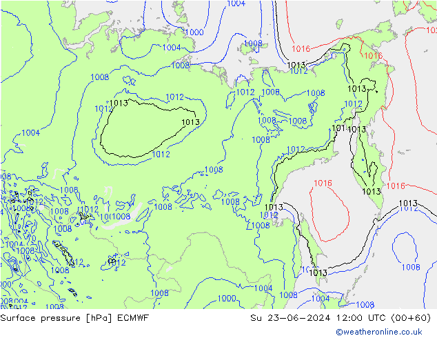 Atmosférický tlak ECMWF Ne 23.06.2024 12 UTC