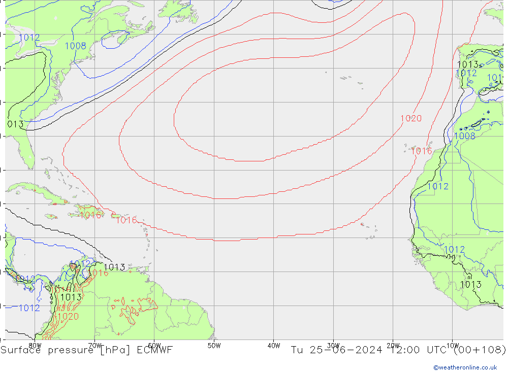 Atmosférický tlak ECMWF Út 25.06.2024 12 UTC