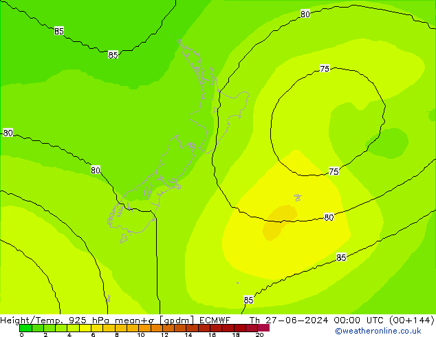 Yükseklik/Sıc. 925 hPa ECMWF Per 27.06.2024 00 UTC