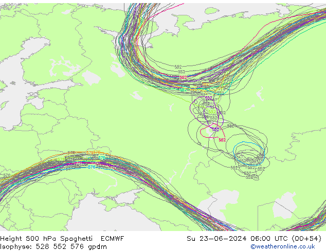 Height 500 hPa Spaghetti ECMWF Su 23.06.2024 06 UTC