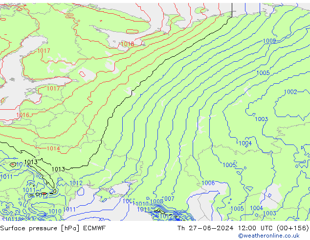 pressão do solo ECMWF Qui 27.06.2024 12 UTC