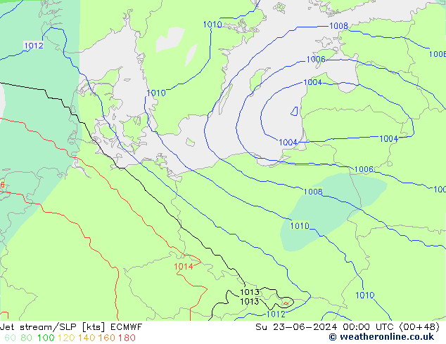 Jet stream ECMWF Dom 23.06.2024 00 UTC