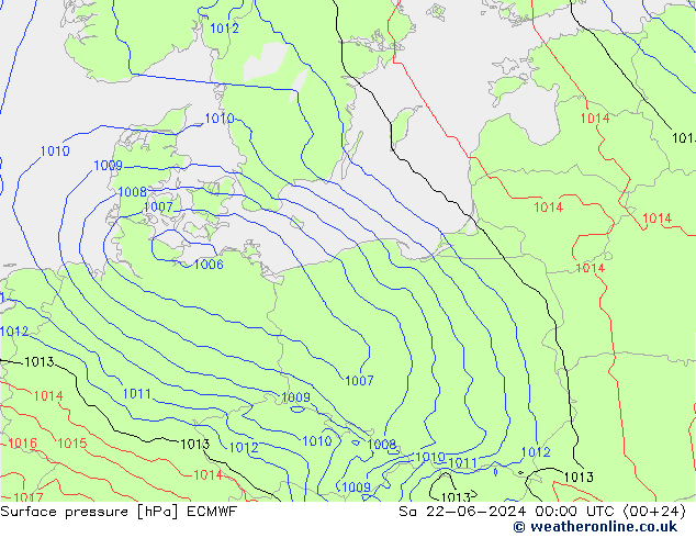 Bodendruck ECMWF Sa 22.06.2024 00 UTC