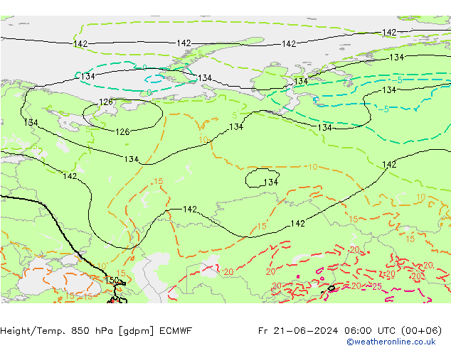 Géop./Temp. 850 hPa ECMWF ven 21.06.2024 06 UTC