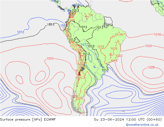 Pressione al suolo ECMWF dom 23.06.2024 12 UTC