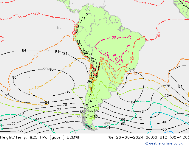 Height/Temp. 925 hPa ECMWF St 26.06.2024 06 UTC