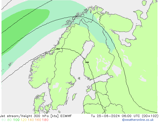 Jet stream/Height 300 hPa ECMWF Tu 25.06.2024 06 UTC