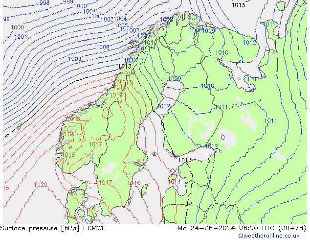 Yer basıncı ECMWF Pzt 24.06.2024 06 UTC