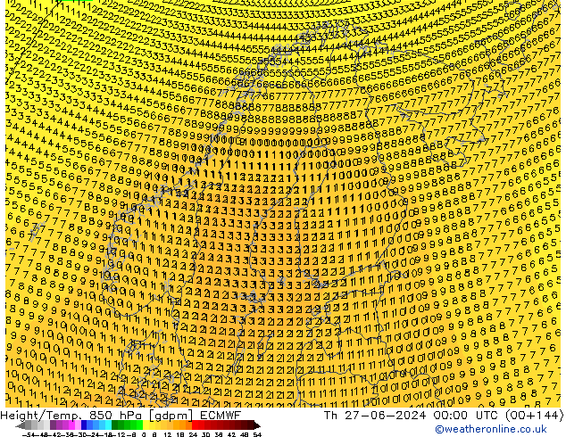 Height/Temp. 850 hPa ECMWF czw. 27.06.2024 00 UTC