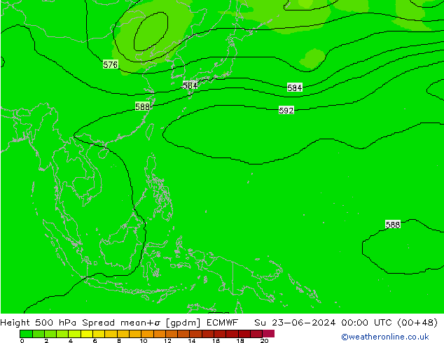 Height 500 hPa Spread ECMWF Su 23.06.2024 00 UTC