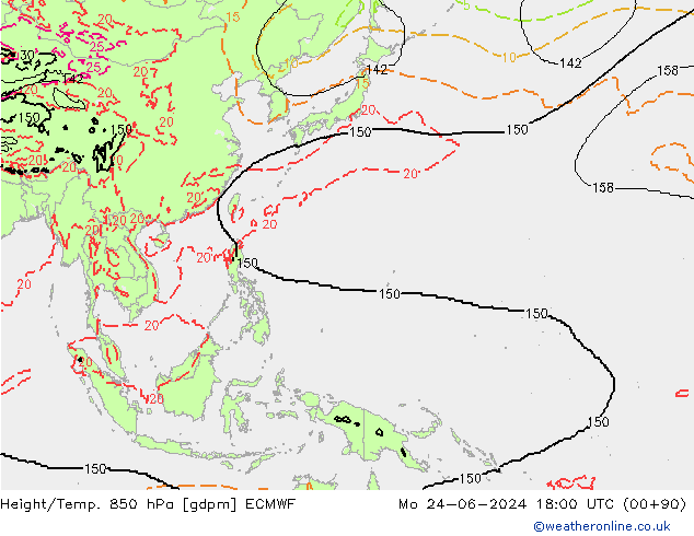 Yükseklik/Sıc. 850 hPa ECMWF Pzt 24.06.2024 18 UTC