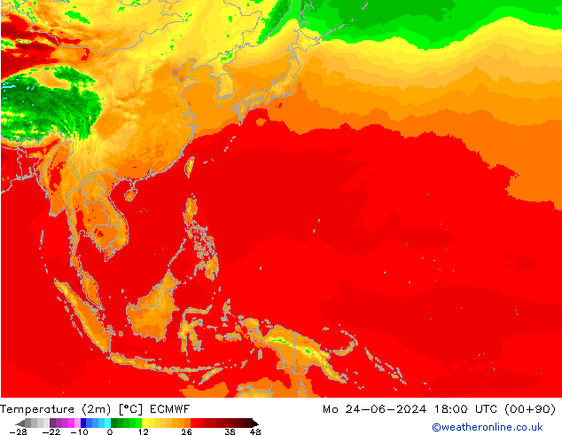 Temperatura (2m) ECMWF lun 24.06.2024 18 UTC