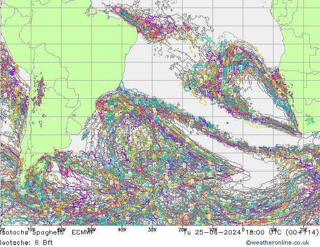 Isotachs Spaghetti ECMWF Tu 25.06.2024 18 UTC