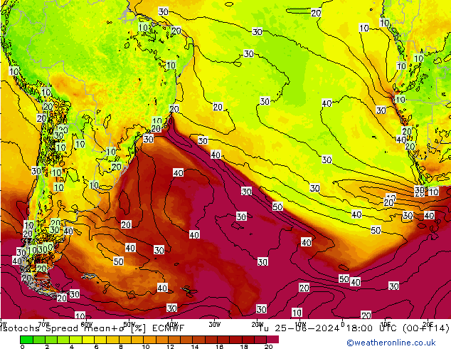 Isotachs Spread ECMWF Tu 25.06.2024 18 UTC