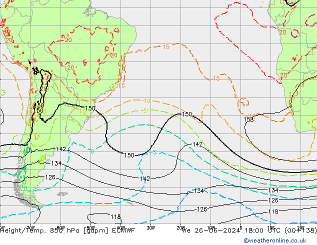 Height/Temp. 850 hPa ECMWF Mi 26.06.2024 18 UTC