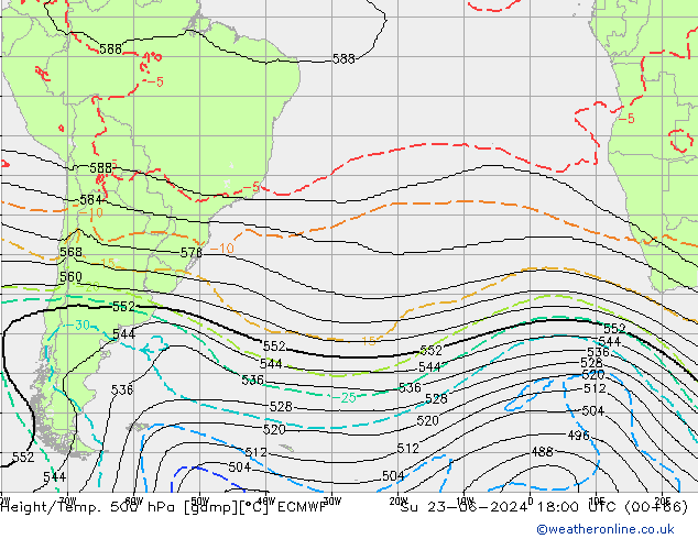 Yükseklik/Sıc. 500 hPa ECMWF Paz 23.06.2024 18 UTC