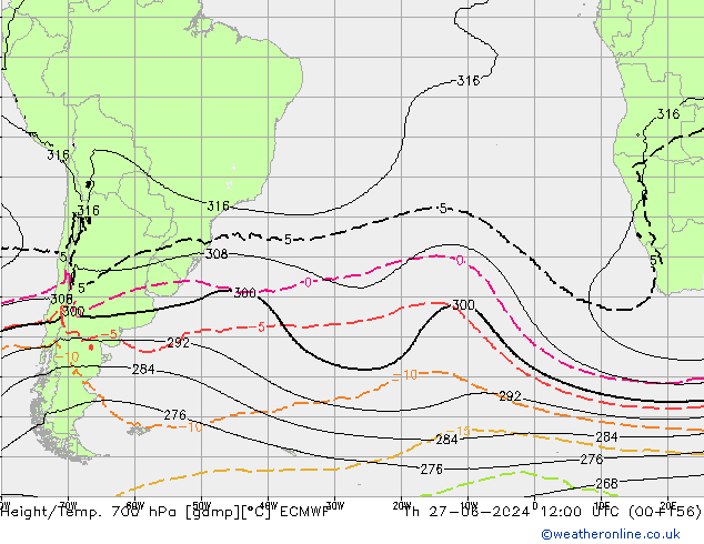 Height/Temp. 700 гПа ECMWF чт 27.06.2024 12 UTC