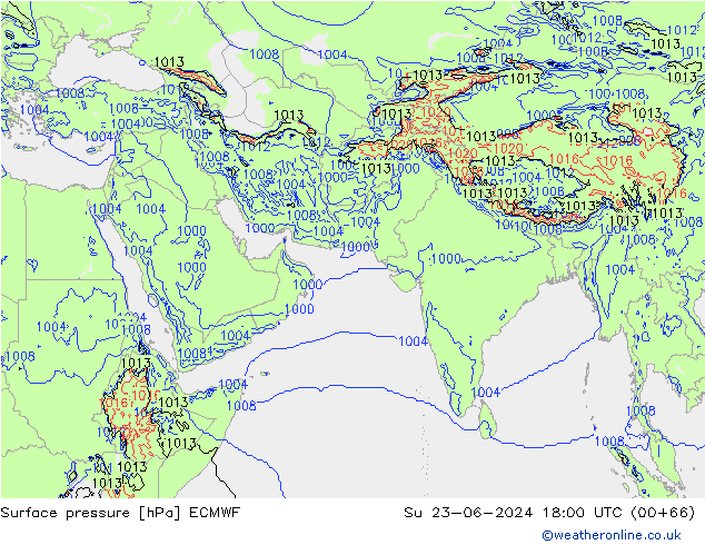 Surface pressure ECMWF Su 23.06.2024 18 UTC