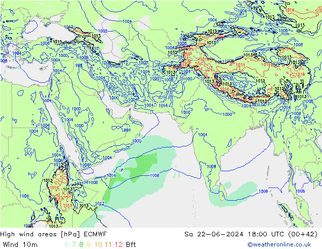 yüksek rüzgarlı alanlar ECMWF Cts 22.06.2024 18 UTC