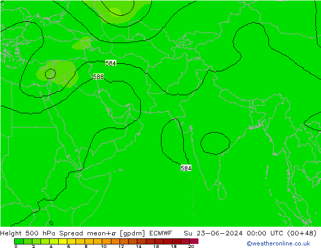 Height 500 hPa Spread ECMWF Su 23.06.2024 00 UTC