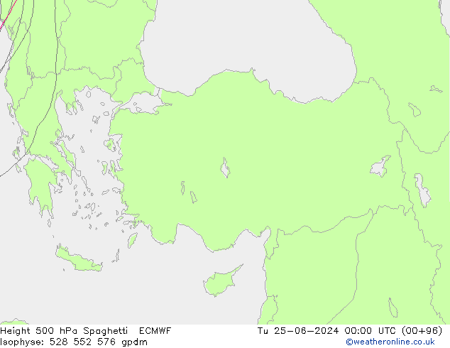 Height 500 hPa Spaghetti ECMWF Tu 25.06.2024 00 UTC