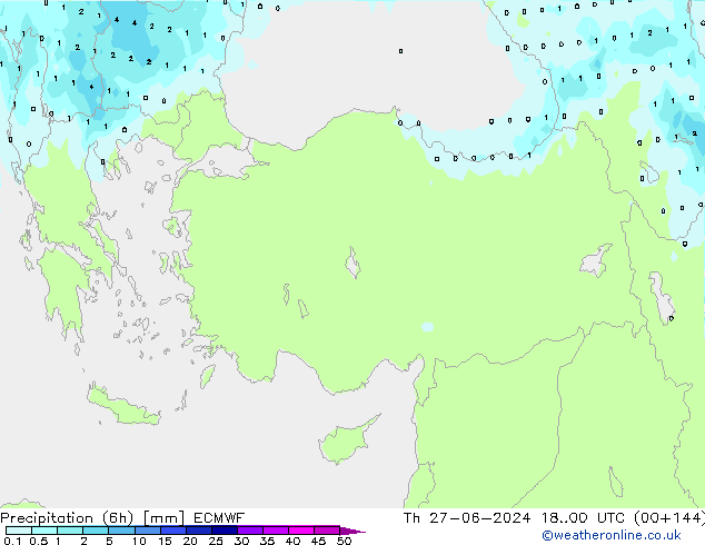 Precipitação (6h) ECMWF Qui 27.06.2024 00 UTC