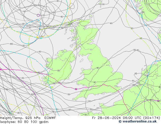 Height/Temp. 925 hPa ECMWF Fr 28.06.2024 06 UTC
