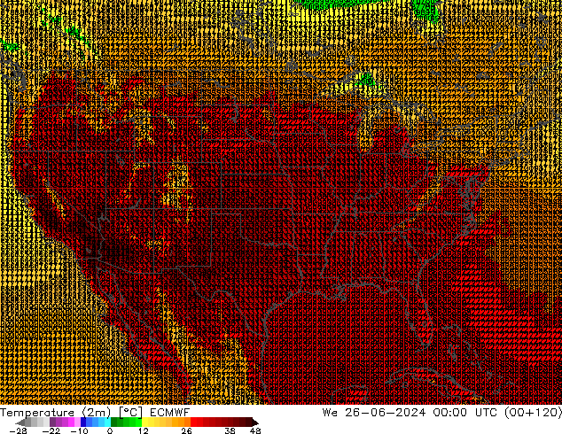 Temperatura (2m) ECMWF mer 26.06.2024 00 UTC