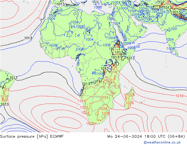Pressione al suolo ECMWF lun 24.06.2024 18 UTC