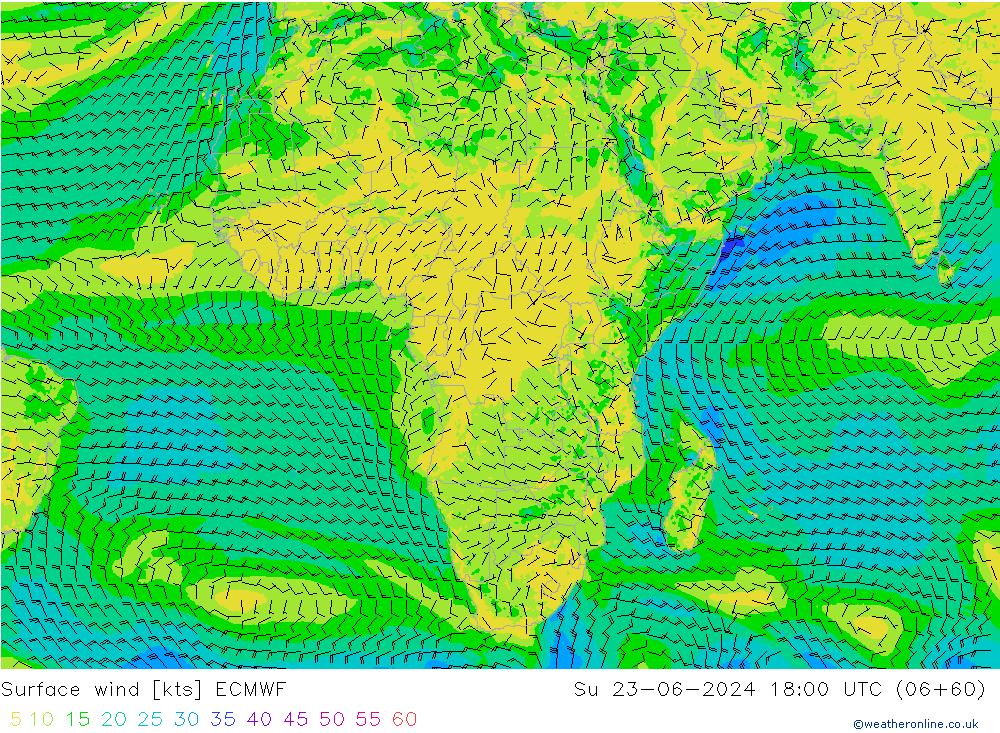 Vento 10 m ECMWF dom 23.06.2024 18 UTC