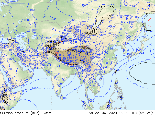 Presión superficial ECMWF sáb 22.06.2024 12 UTC