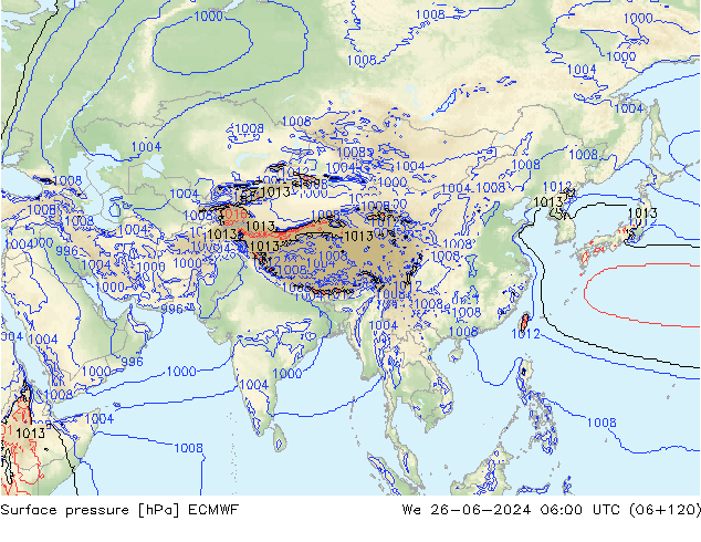 pressão do solo ECMWF Qua 26.06.2024 06 UTC