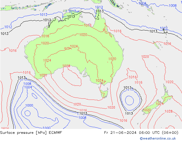 Atmosférický tlak ECMWF Pá 21.06.2024 06 UTC