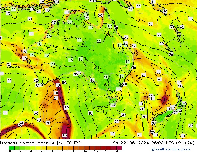 Isotachs Spread ECMWF  22.06.2024 06 UTC