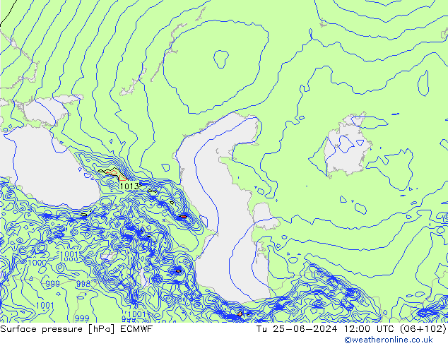 Luchtdruk (Grond) ECMWF di 25.06.2024 12 UTC