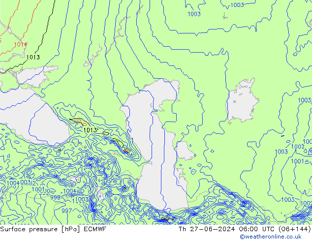 Pressione al suolo ECMWF gio 27.06.2024 06 UTC